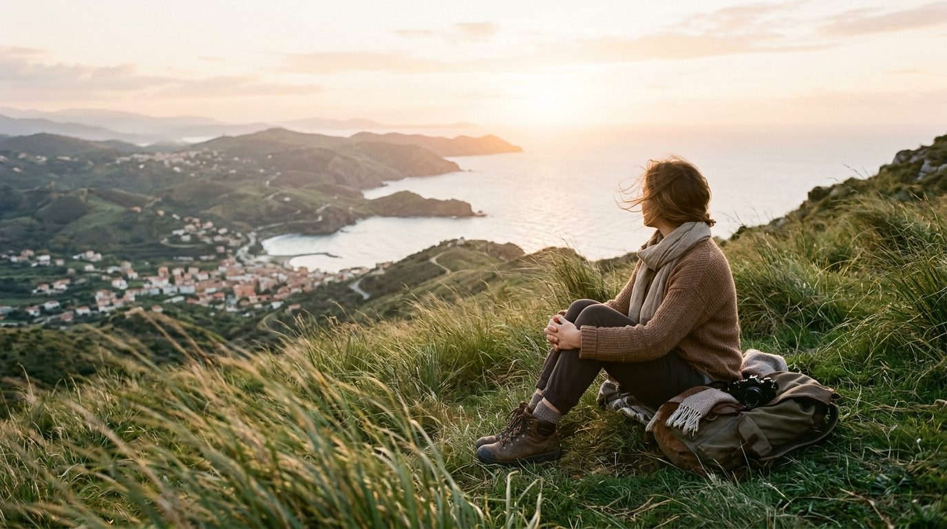 Personne assise paisiblement contemplant un nouvel horizon au lever du soleil