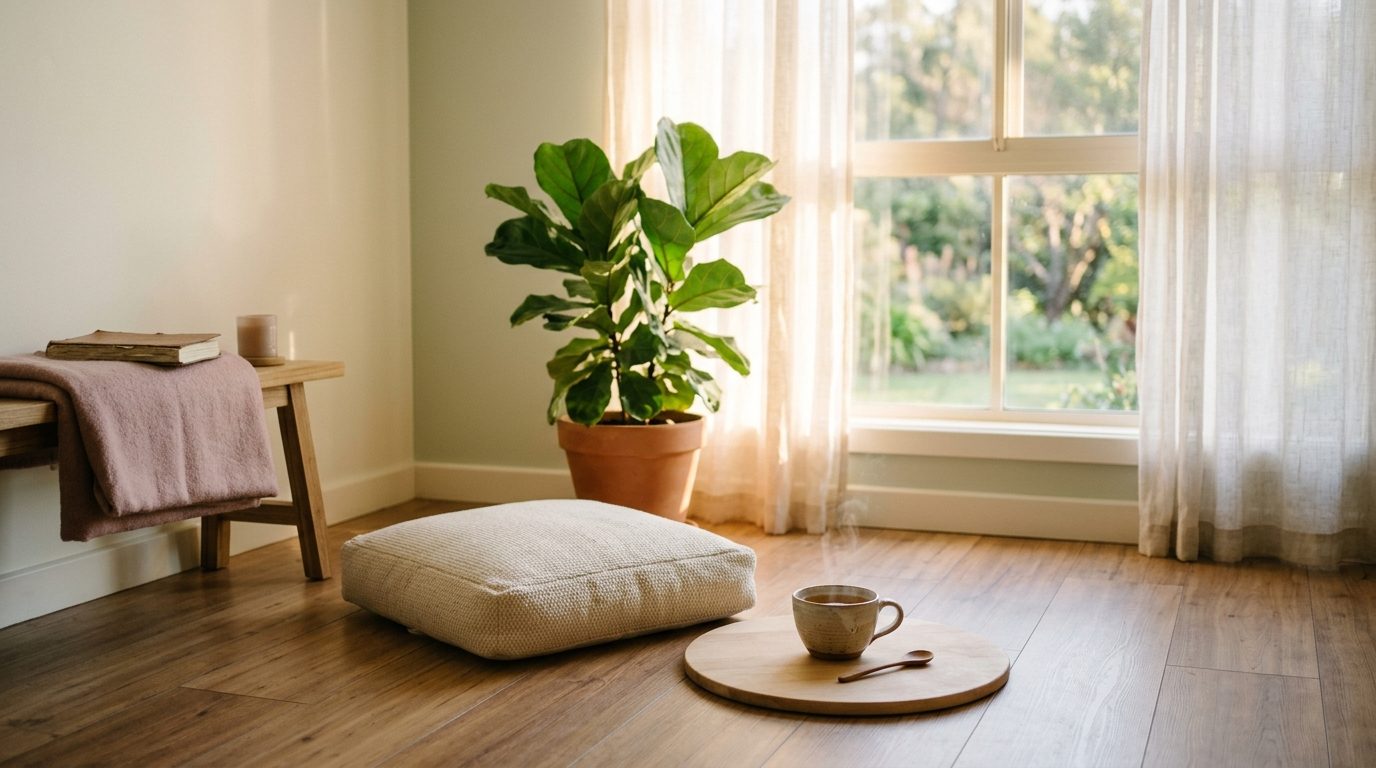 Espace de sérénité et de méditation baigné d'une douce lumière matinale