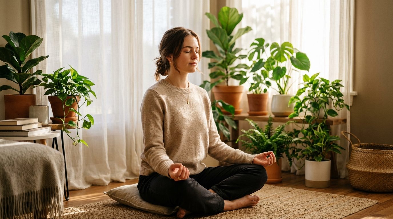 Personne en méditation silencieuse trouvant la paix intérieure et le calme face au stress