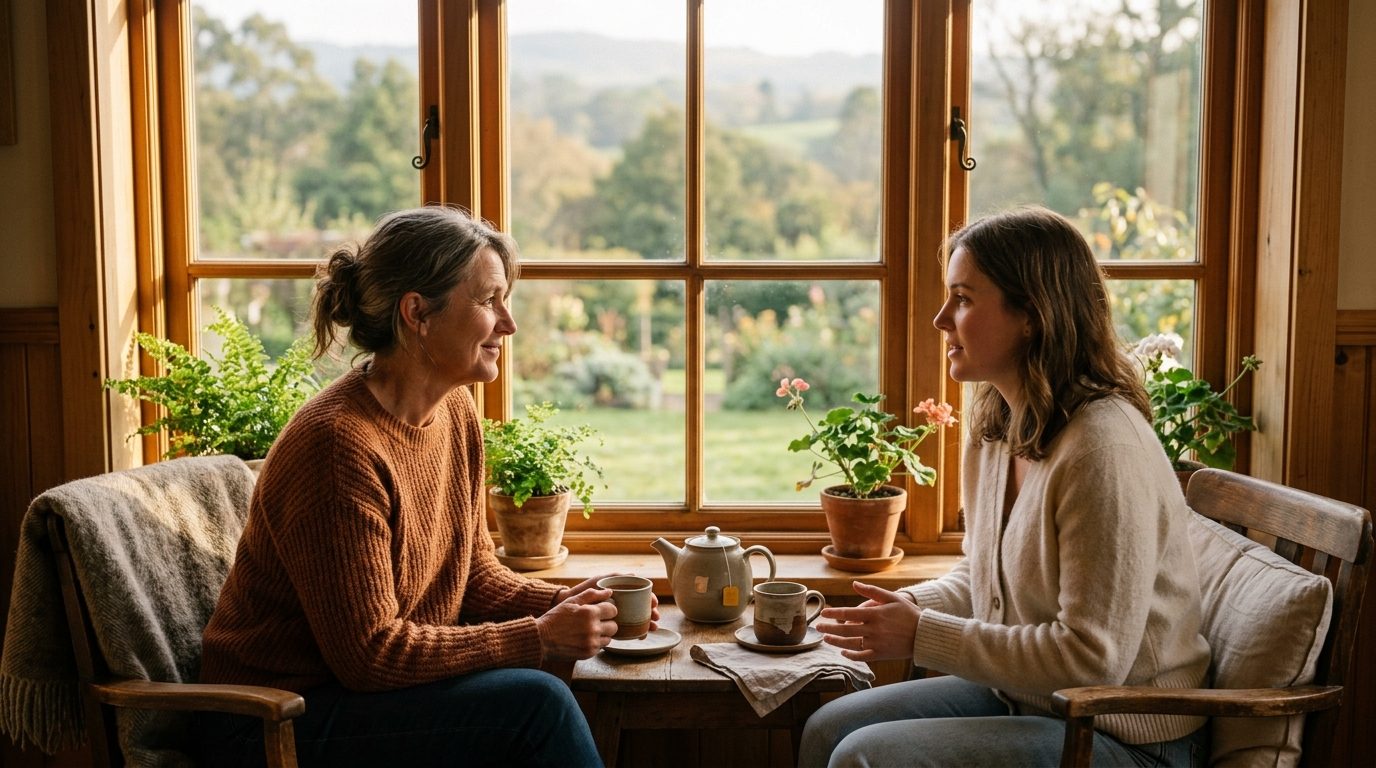 Échange harmonieux et serein entre deux personnes illustrant l'art de la communication et de la synchronisation en PNL
