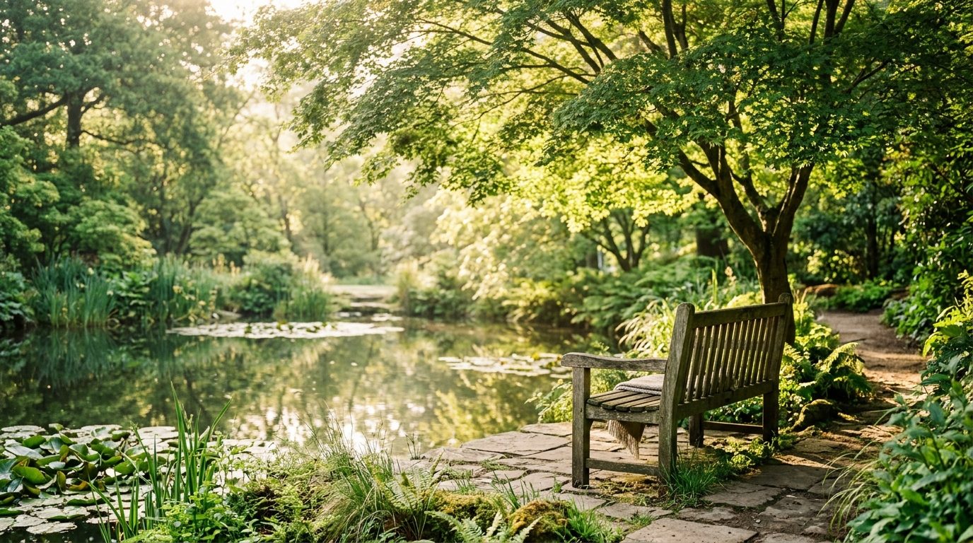 Atmosphère paisible de nature au matin évoquant la paix intérieure et la clarté d'esprit