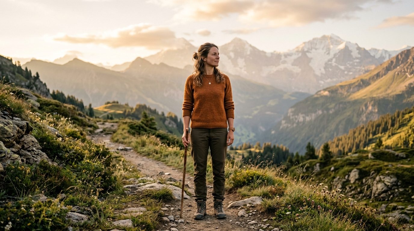 Une personne sereine contemplant l'aube, incarnant la confiance et la paix intérieure.